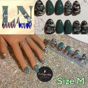 Hunter Custom Press On Nails, Camo Print, Edgy, Trendy Size M